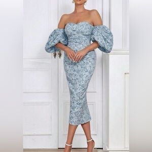 Elegant Blue Off-Shoulder Dress